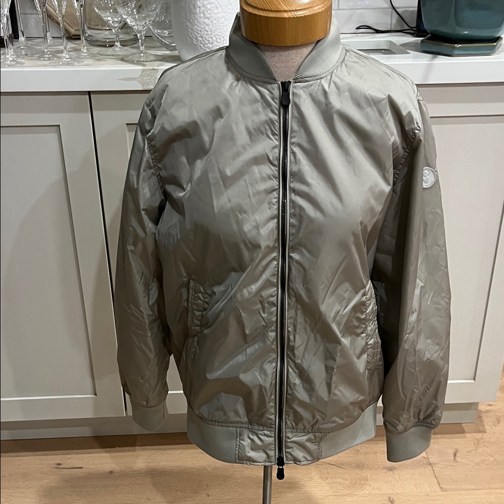 Save The Duck Silvery Green Bomber Jacket Designed In Italy Minimal Zip Front